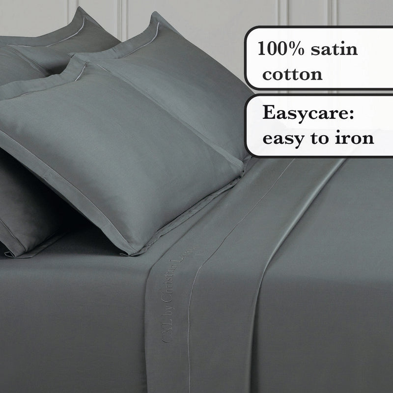 Uni 1 Baratta - Drap Plat Satin De Coton Uni 1 Baratta Gris 02
