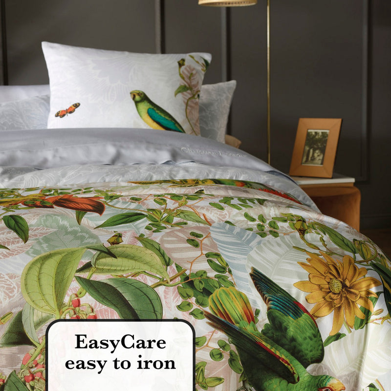 Jardin D'Hiver - Housse De Couette + Taie(s) D'Oreiller Satin De Coton Jardin D'Hiver Gris Perle