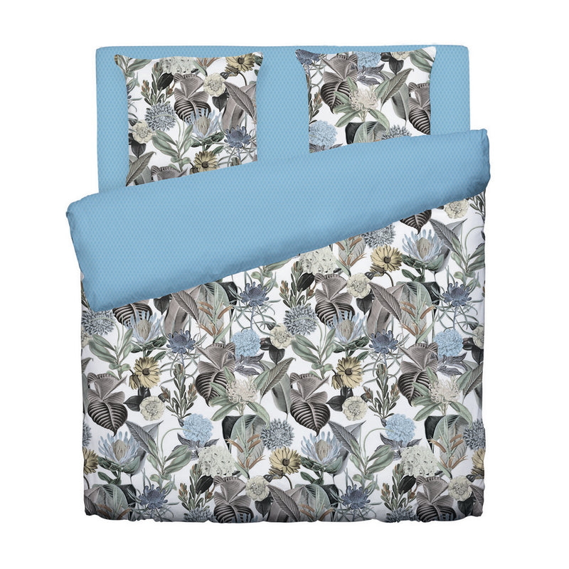Garden - Housse De Couette + Taie(s) D'Oreiller Satin De Coton Garden Bleu Clair
