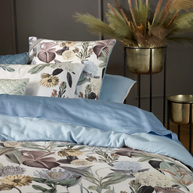 Garden - Housse De Couette + Taie(s) D'Oreiller Satin De Coton Garden Bleu Clair