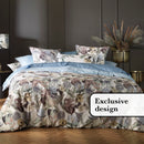 Garden - Housse De Couette + Taie(s) D'Oreiller Satin De Coton Garden Bleu Clair