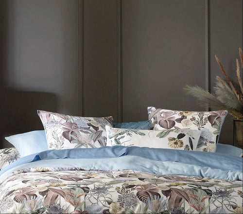 Garden - Housse De Couette + Taie(s) D'Oreiller Satin De Coton Garden Bleu Clair