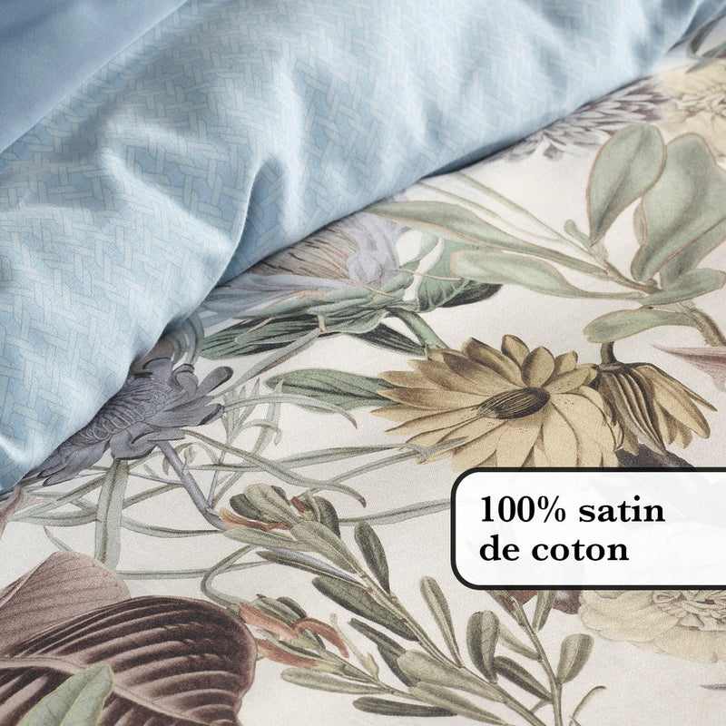 Garden - Housse De Couette Satin De Coton Garden Bleu Clair