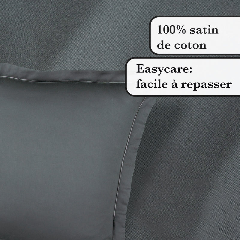 Uni 1 Baratta - Taie D'Oreiller Satin De Coton Uni 1 Baratta Gris 02