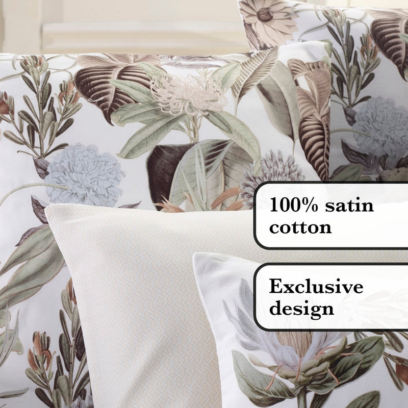Garden - Housse De Couette + Taie(s) D'Oreiller Satin De Coton Garden Taupe