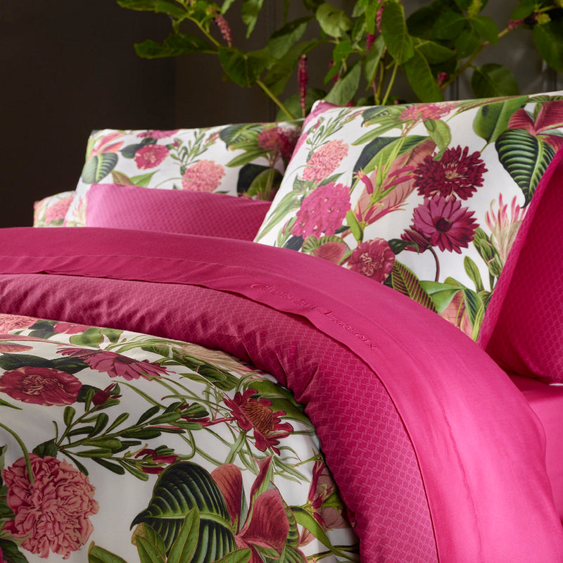 Garden - Housse De Couette + Taie(s) D'Oreiller Satin De Coton Garden Fuchsia