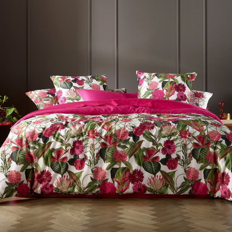Garden - Housse De Couette + Taie(s) D'Oreiller Satin De Coton Garden Fuchsia