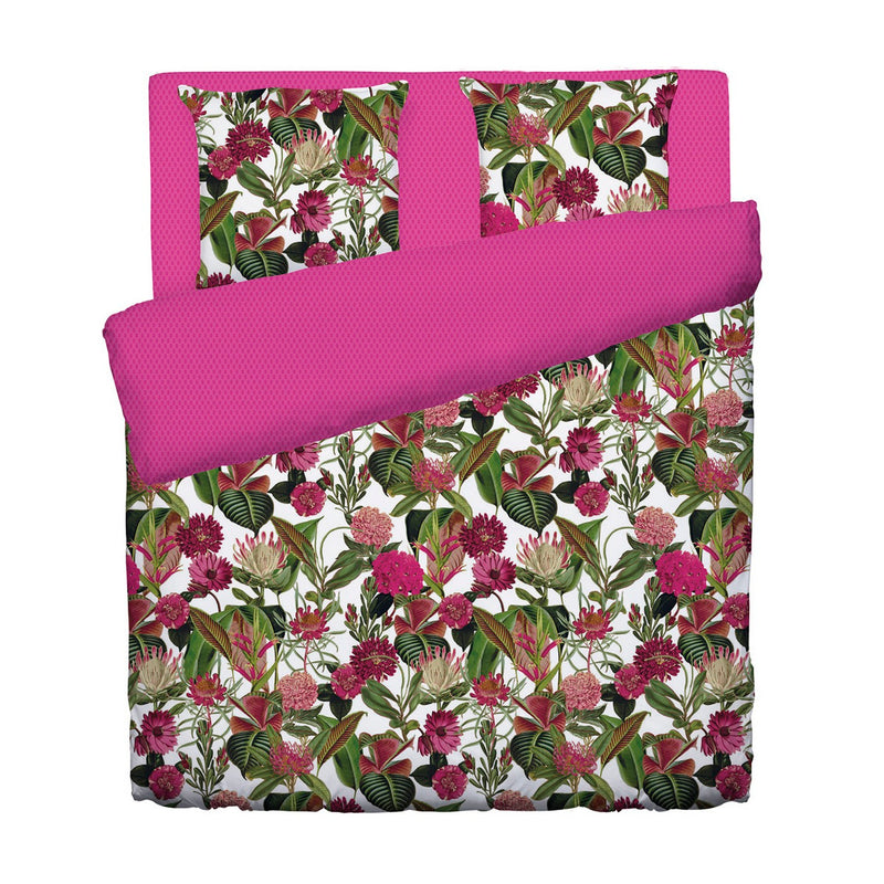 Garden - Housse De Couette + Taie(s) D'Oreiller Satin De Coton Garden Fuchsia