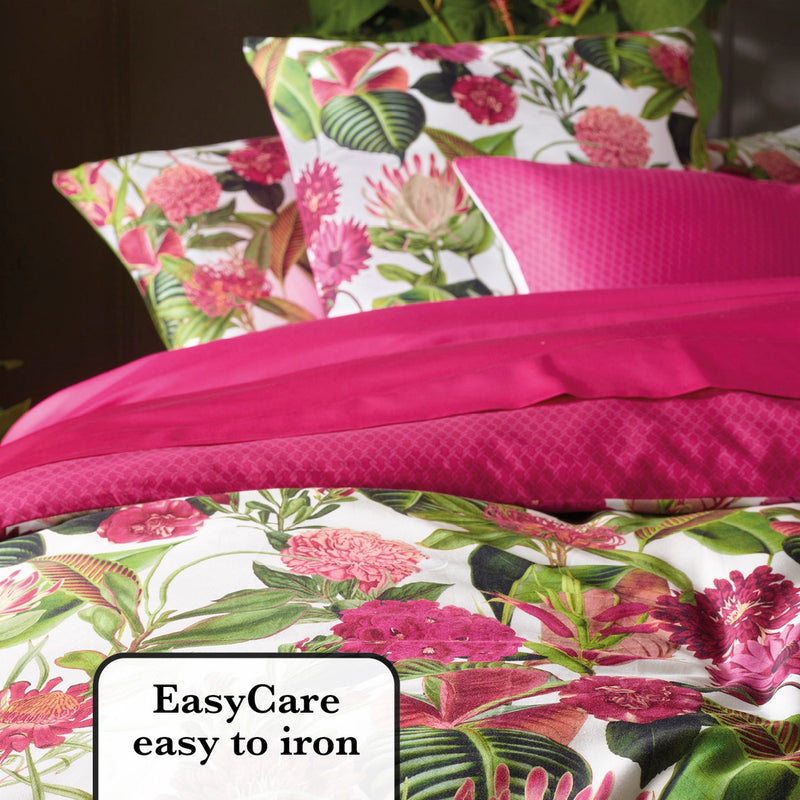 Garden - Housse De Couette + Taie(s) D'Oreiller Satin De Coton Garden Fuchsia