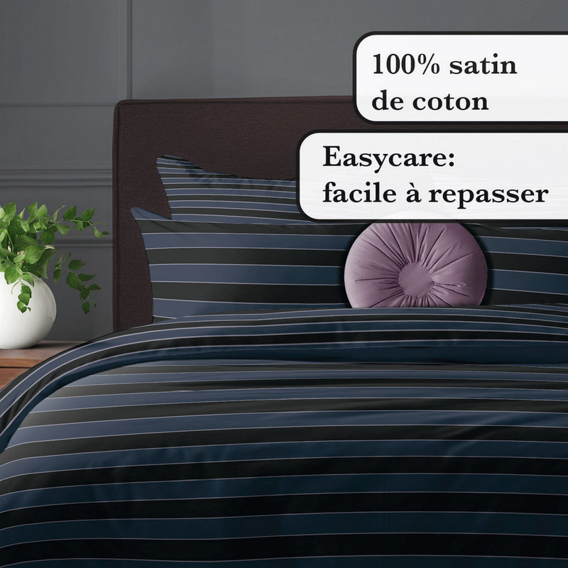 Eclipse - Taie D'Oreiller Satin De Coton Eclipse Bleu Foncé