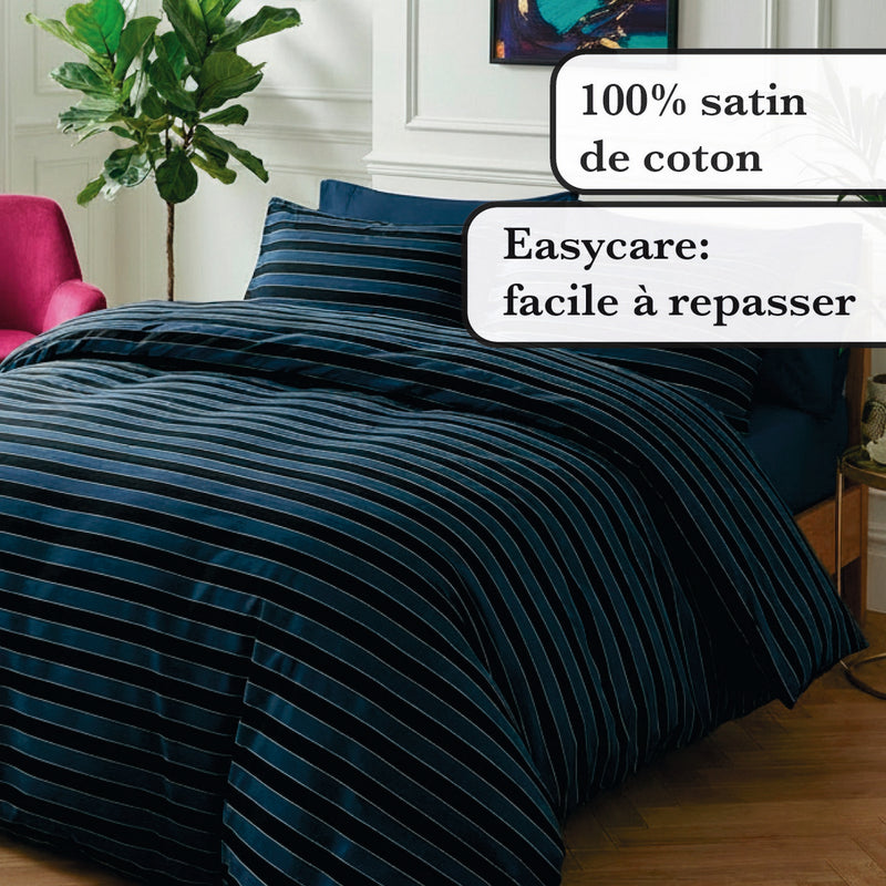 Eclipse - Taie D'Oreiller Satin De Coton Eclipse Bleu Foncé