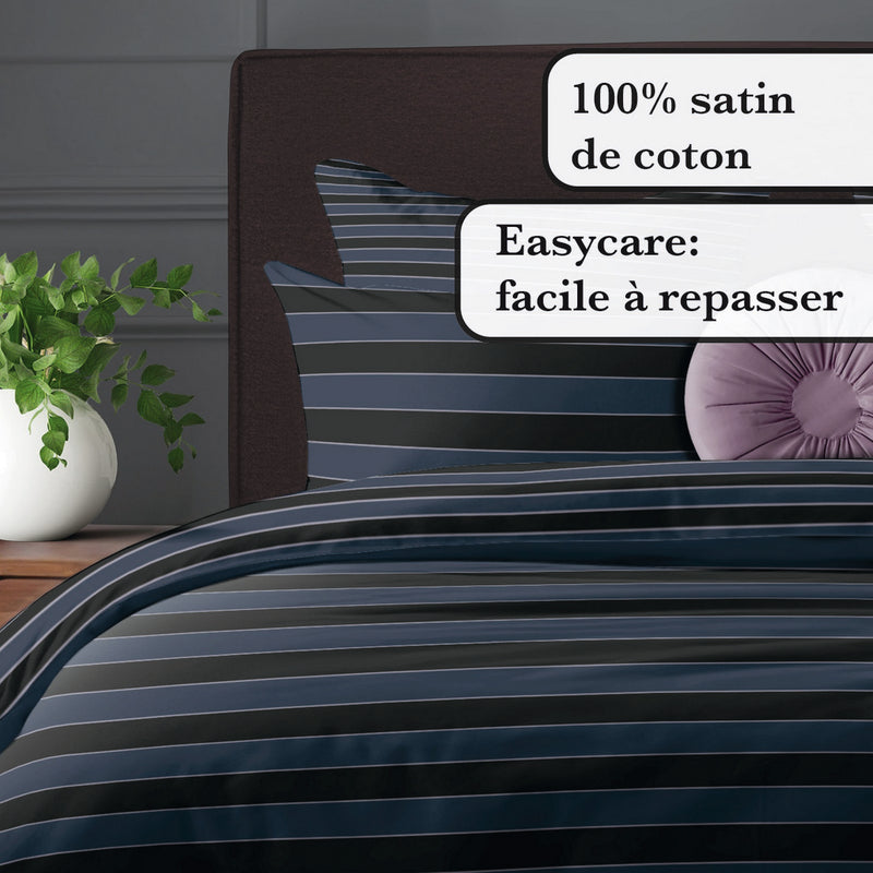Eclipse - Taie D'Oreiller Satin De Coton Panorama Bleu Foncé
