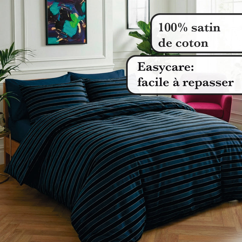 Eclipse - Taie De Traversin Satin De Coton Eclipse Bleu Foncé