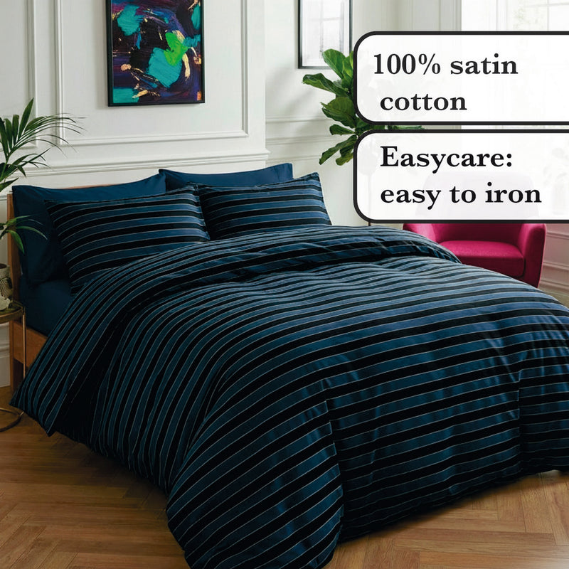 Eclipse - Taie De Traversin Satin De Coton Eclipse Bleu Foncé
