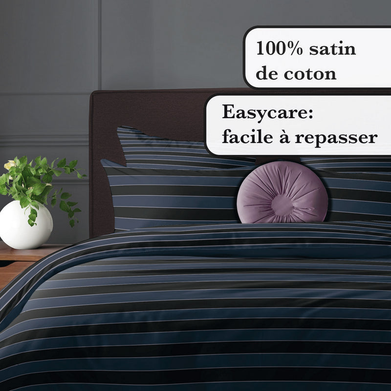 Eclipse - Drap Plat Satin De Coton Eclipse Bleu Foncé