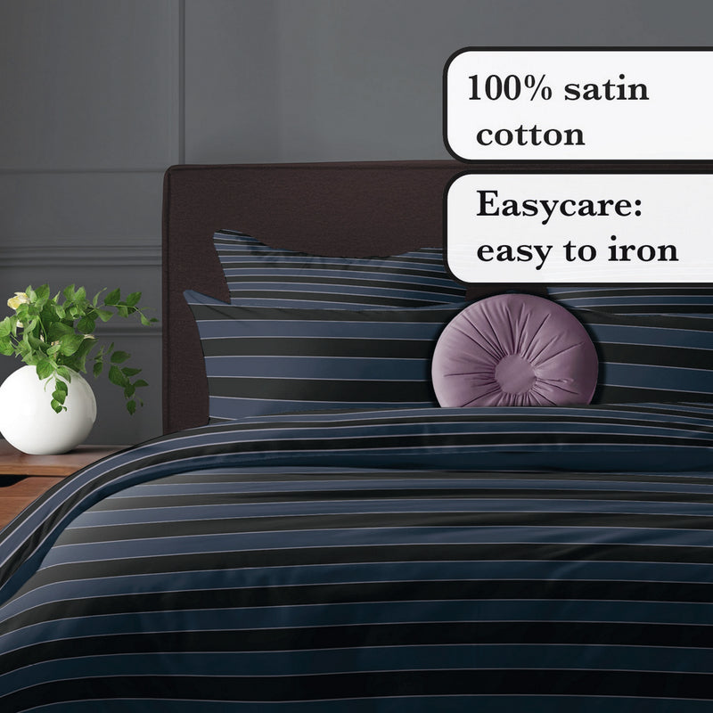 Eclipse - Drap Plat Satin De Coton Eclipse Bleu Foncé
