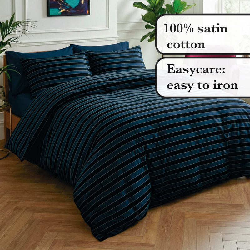 Eclipse - Édredon Avec Glands Satin De Coton Eclipse Bleu Foncé