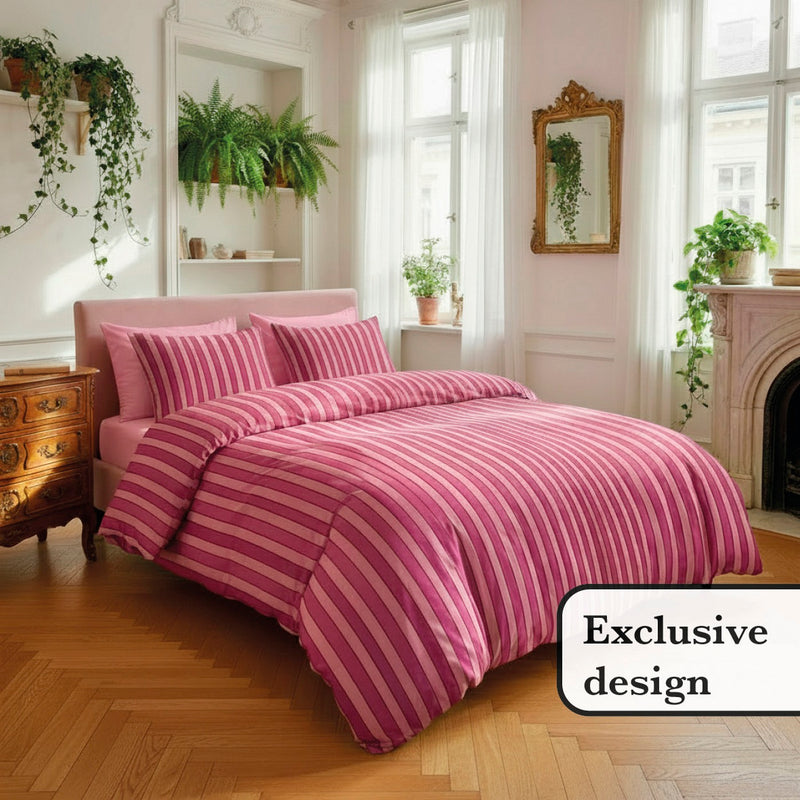 Faisceau - Housse De Couette + Taie(s) D'Oreiller Satin De Coton Faisceau Rose
