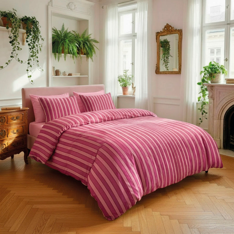 Faisceau - Housse De Couette + Taie(s) D'Oreiller Satin De Coton Faisceau Rose