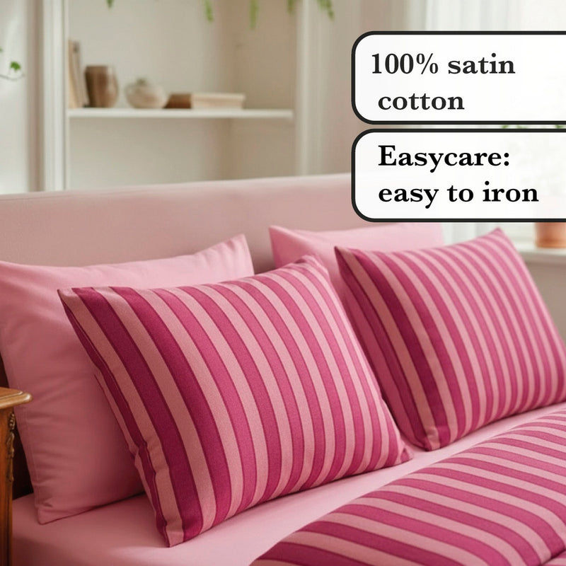 Faisceau - Housse De Couette + Taie(s) D'Oreiller Satin De Coton Faisceau Rose