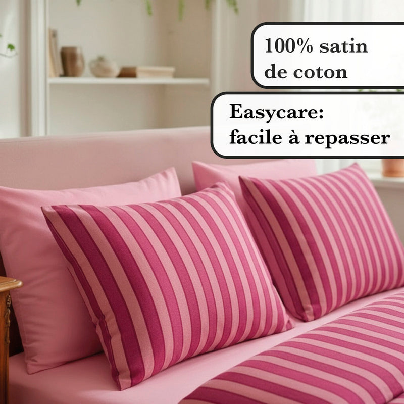 Faisceau - Housse De Couette + Taie(s) D'Oreiller Satin De Coton Faisceau Rose