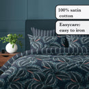 Calathea - Housse De Couette + Taie(s) D'Oreiller Satin De Coton Calathea Bleu Foncé