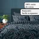 Calathea - Housse De Couette + Taie(s) D'Oreiller Satin De Coton Calathea Bleu Foncé