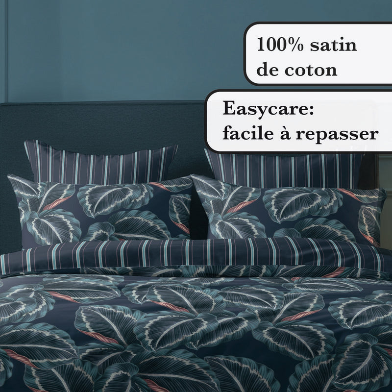 Calathea - Taie D'Oreiller Satin De Coton Tigelle Bleu Foncé