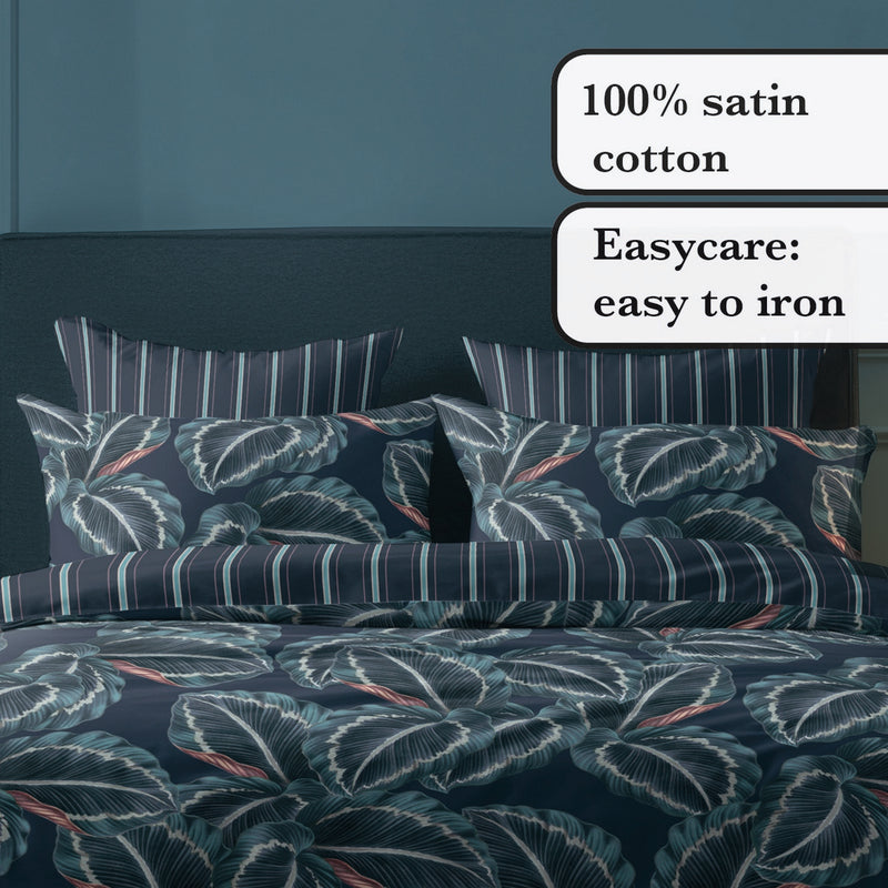 Calathea - Taie D'Oreiller Satin De Coton Tigelle Bleu Foncé
