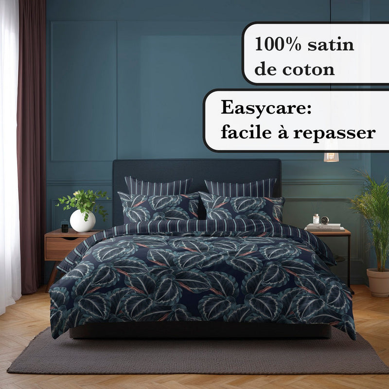 Calathea - Taie De Traversin Satin De Coton Calathea Bleu Foncé