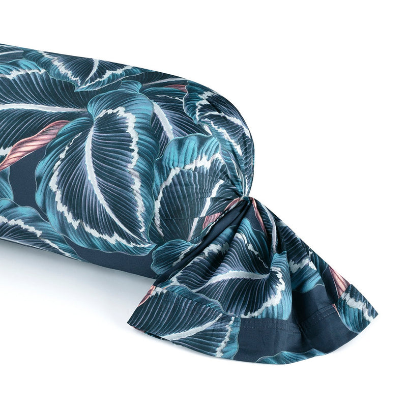 Calathea - Taie De Traversin Satin De Coton Calathea Bleu Foncé