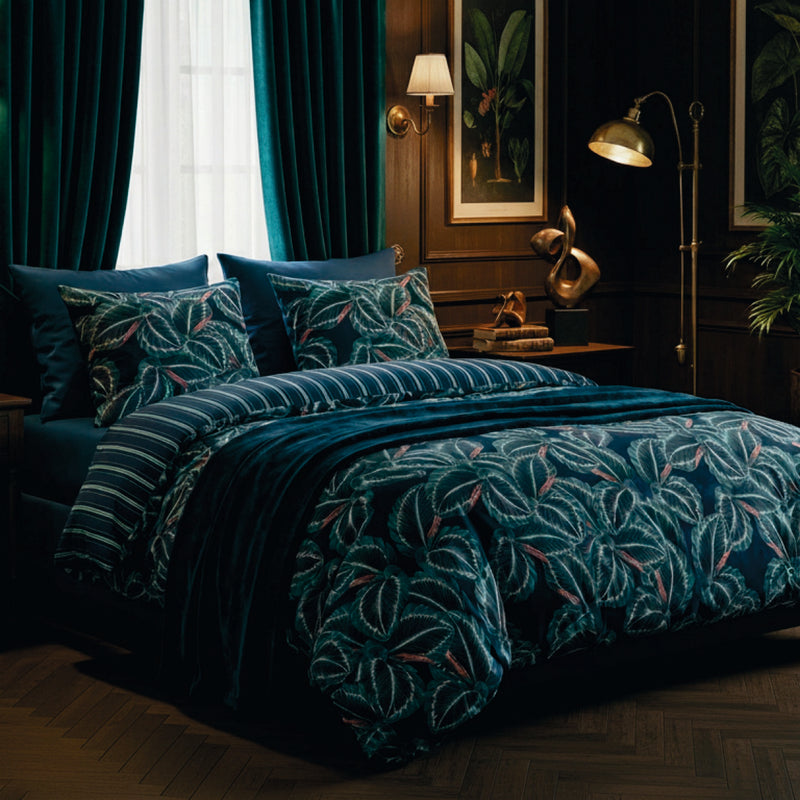 Calathea - Couvre-Lit Satin De Coton Calathea Bleu Foncé