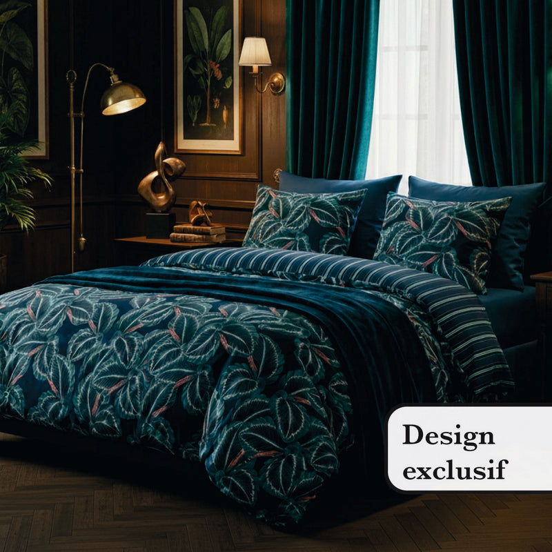 Calathea - Édredon Avec Glands Satin De Coton Calathea Bleu Foncé