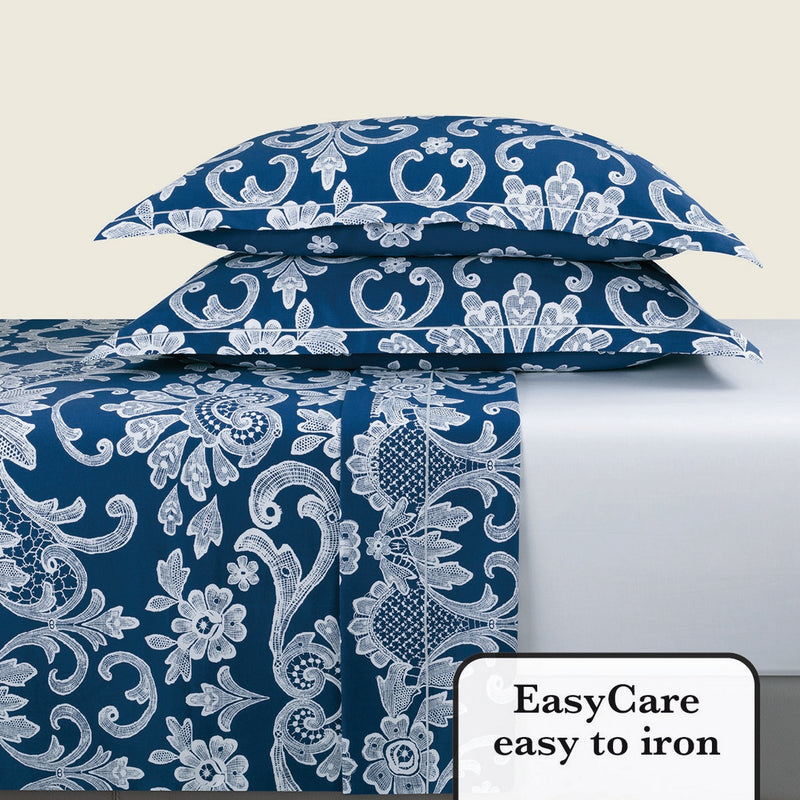 Passementerie - Ensemble De Draps Satin De Coton Passementerie Bleu
