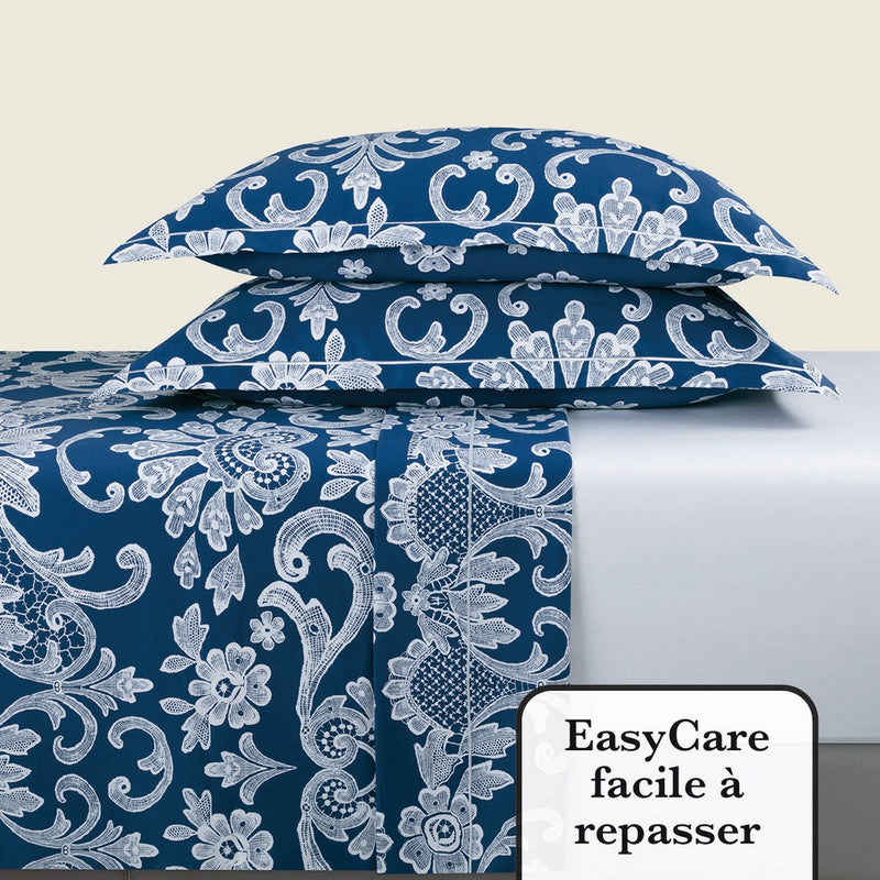 Passementerie - Ensemble De Draps Satin De Coton Passementerie Bleu
