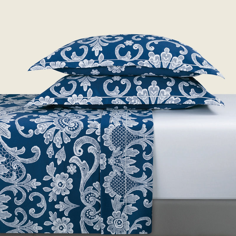 Passementerie - Ensemble De Draps Satin De Coton Passementerie Bleu