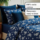 Blossom - Housse De Couette + Taie(s) D'Oreiller Satin De Coton Blossom Bleu Foncé