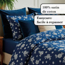 Blossom - Housse De Couette + Taie(s) D'Oreiller Satin De Coton Blossom Bleu Foncé