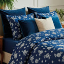 Blossom - Housse De Couette + Taie(s) D'Oreiller Satin De Coton Blossom Bleu Foncé
