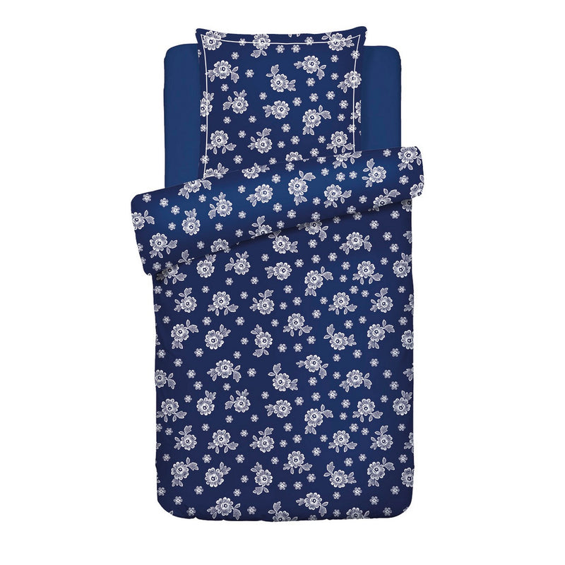 Blossom - Housse De Couette + Taie(s) D'Oreiller Satin De Coton Blossom Bleu Foncé