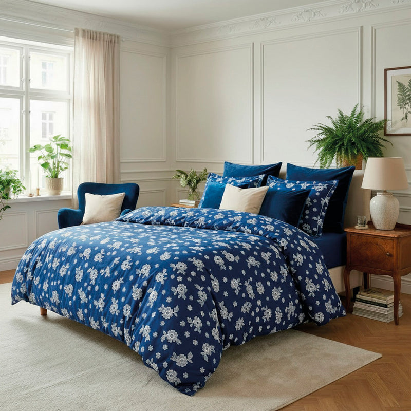 Blossom - Taie D'Oreiller Satin De Coton Blossom Bleu Foncé