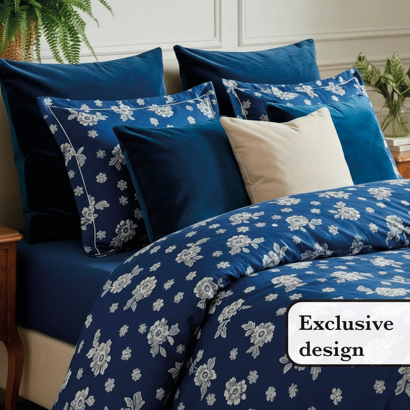 Blossom - Taie D'Oreiller Satin De Coton Blossom Bleu Foncé