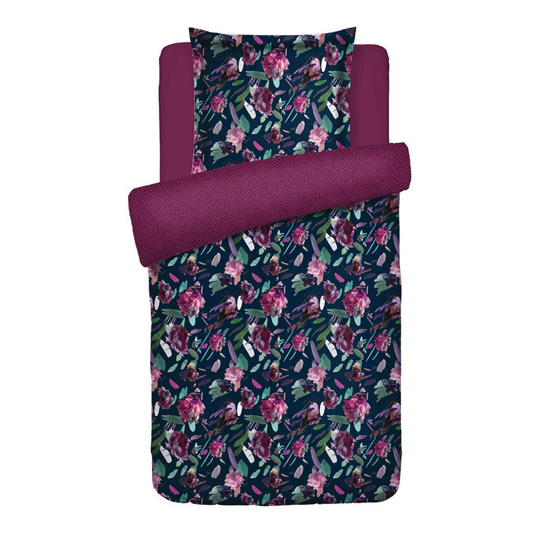 Arty Flowers - Housse De Couette + Taie(s) D'Oreiller Satin De Coton Arty Flowers Bleu Foncé