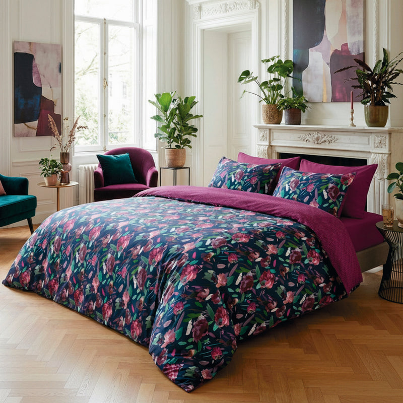 Arty Flowers - Drap-Housse Satin De Coton Pollen Prune