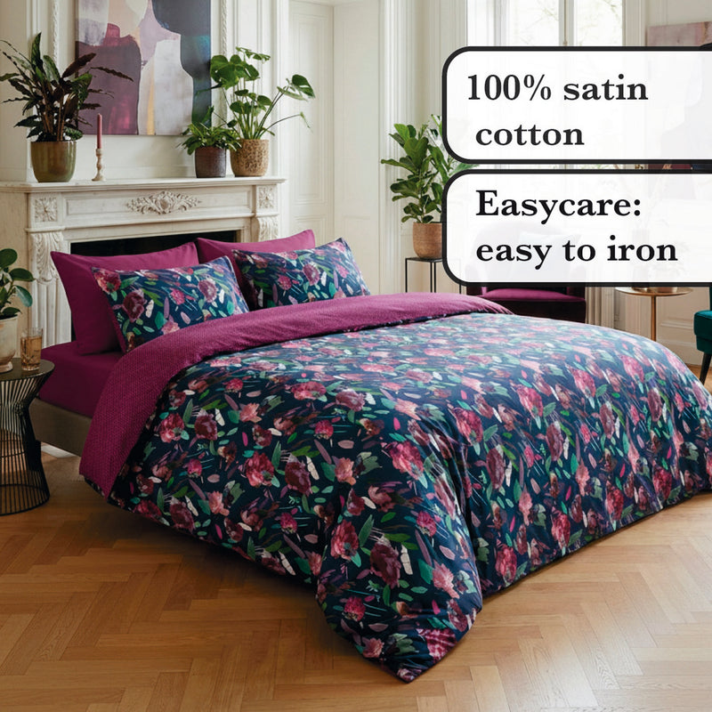 Arty Flowers - Drap Plat Satin De Coton Pollen Prune