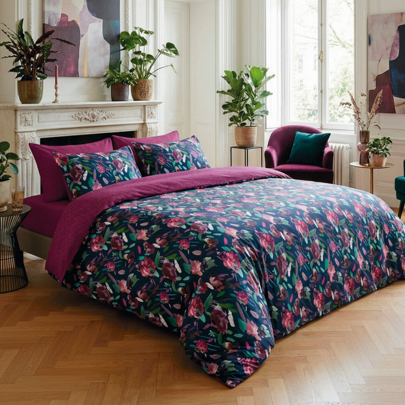 Arty Flowers - Drap Plat Satin De Coton Pollen Prune