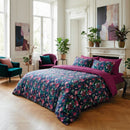 Arty Flowers - Drap Plat Satin De Coton Arty Flowers Bleu Foncé