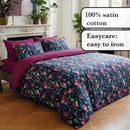 Arty Flowers - Édredon Avec Glands Satin De Coton Arty Flowers Bleu Foncé