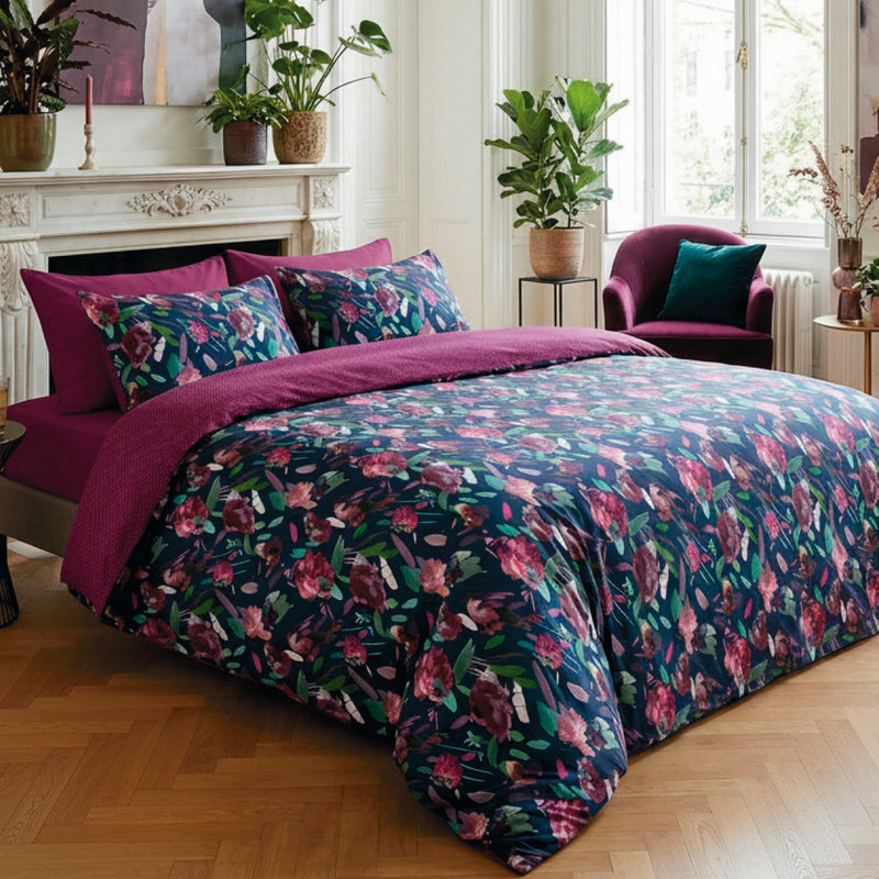 Arty Flowers - Édredon Avec Glands Satin De Coton Arty Flowers Bleu Foncé