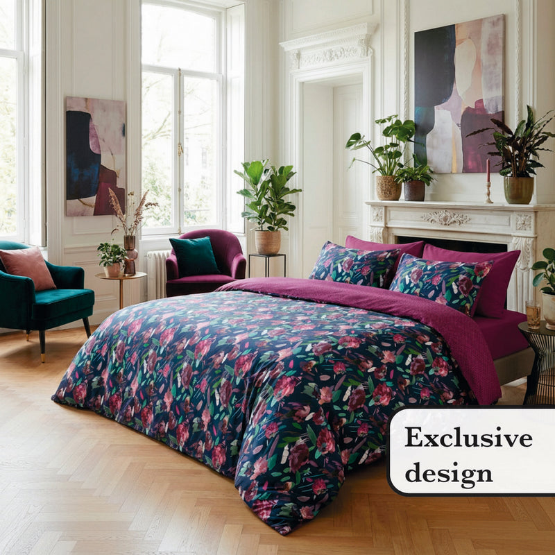 Arty Flowers - Édredon Avec Glands Satin De Coton Arty Flowers Bleu Foncé